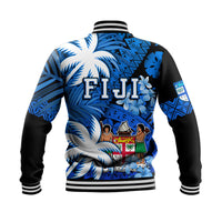 Fiji Coat Of Arms Baseball Jacket Masi Tapa Mixed Palm Tree No2 Blue Version LT9 - Wonder Print Shop