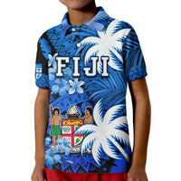 Fiji Polo Shirt Coat Of Arms Masi Tapa Mixed Palm Tree No2 Blue Version - Wonder Print Shop