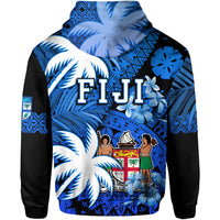 Fiji Hoodie Coat Of Arms Masi Tapa Mixed Palm Tree No2 Blue Version - Wonder Print Shop