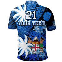 Custom Fiji Polo Shirt Coat Of Arms Masi Tapa Mixed Palm Tree No2 Blue Version - Wonder Print Shop