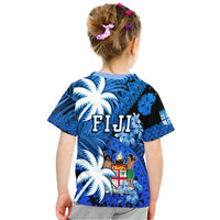 Children's blue short-sleeve T-shirt with FIJI logo and tropical palm leaf back print