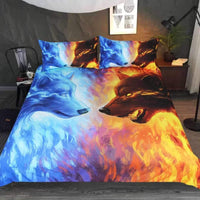 Ice Fire Wolf Native American Bedding Set LT10 - Wonder Print Shop