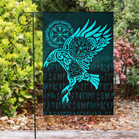 Viking Flag Raven Vegvisir Tattoo Cyan Version Flag RLT12 - Wonder Print Shop