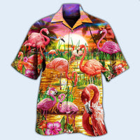 Flamingo Romantic Sunset With Flamingo Hawaiian Shirt - Wonder Print Shop