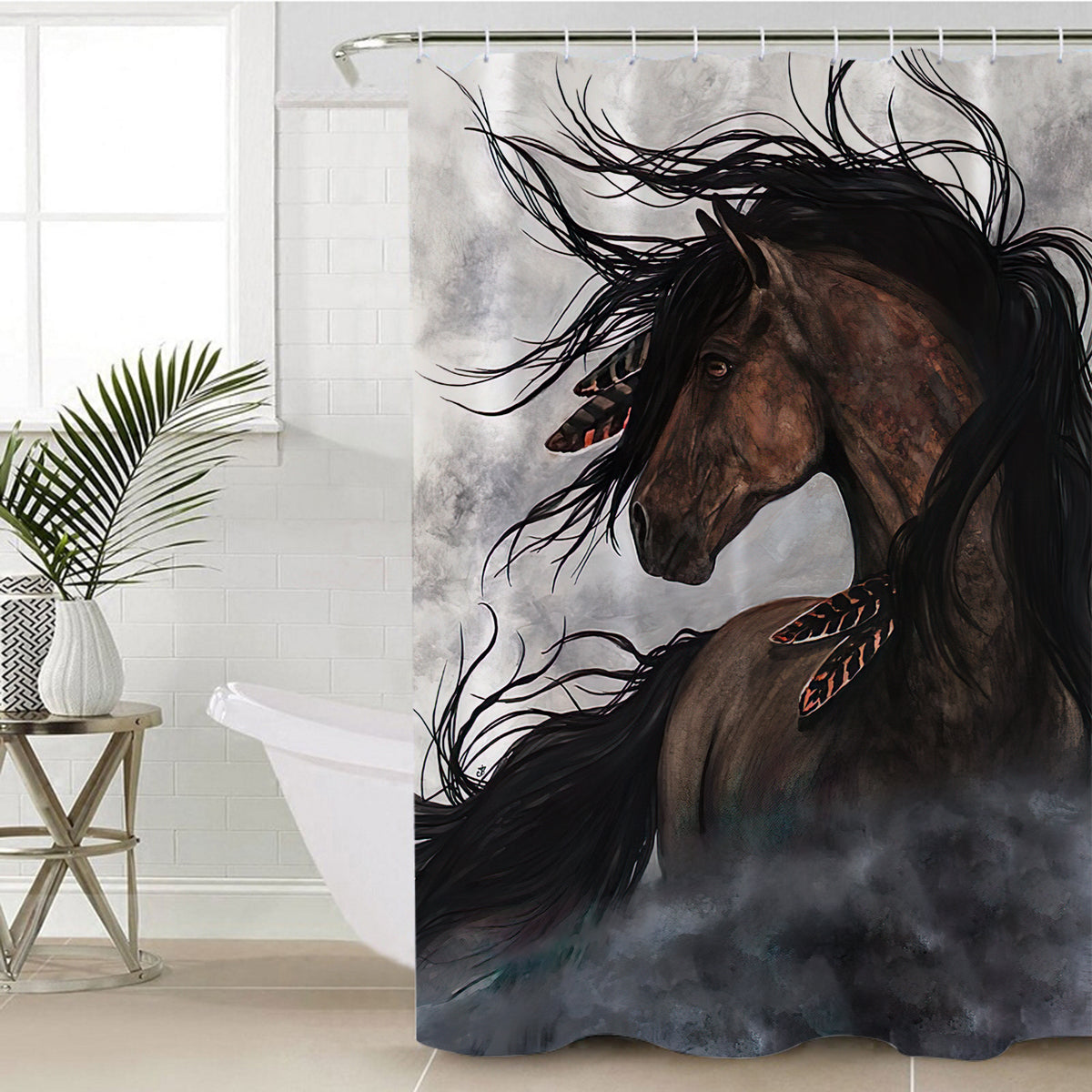 brown-horse-native-american-shower-curtain