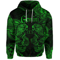Gemini Zodiac Polynesian Zip Hoodie Unique Style Green LT8 - Wonder Print Shop