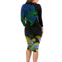vanuatu-malampa-province-long-sleeve-dress-hibiscus-tribal-polynesian-tattoo-ver-gradient