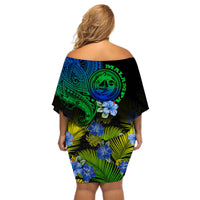 Vanuatu Malampa Province Women Off Shoulder Short Dress Hibiscus Tribal Polynesian Tattoo Ver Gradient - Wonder Print Shop