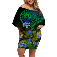 Vanuatu Malampa Province Women Off Shoulder Short Dress Hibiscus Tribal Polynesian Tattoo Ver Gradient - Wonder Print Shop