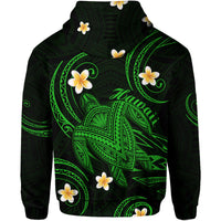 Hawaii Hoodie Hawaiian Turtle Plumeria Mixed Polynesian Green Style - Wonder Print Shop