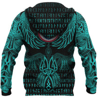 Viking Greenland Zip Hoodie Valknut of Odin Cyan RLT12 - Wonder Print Shop