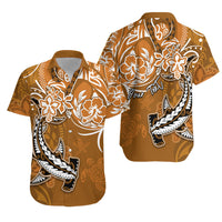 Personalised Hawaii Matching Hawaiian Shirt And Dress PolynesiaGold Sea Turtle Honu and Hammerhead Shark LT13 - Wonder Print Shop