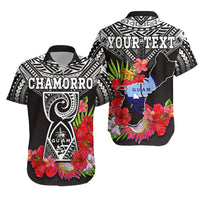 Personalised Guam Chamorro Matching Hawaiian Shirt And Dress Guaman Latte Stone Tropical Flowers Black Version - Wonder Print Shop