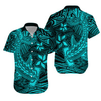 Polynesian Matching Hawaiian Shirt And Dress Turquoise Hawaiian Tribal Hammerhead Shark - Wonder Print Shop