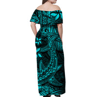 Polynesian Matching Hawaiian Shirt And Dress Turquoise Hawaiian Tribal Hammerhead Shark - Wonder Print Shop
