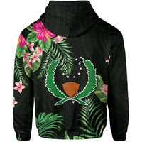 Custom Pohnpei Micronesia Green Zip Hoodie Tropical Flowers LT13 - Wonder Print Shop