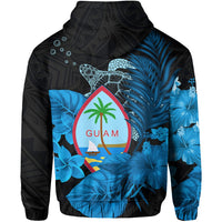 Guam Seal Hoodie Polynesian Turtle with Flowers Version Blue LT13 - Wonder Print Shop