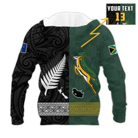 Custom Text and Number South Africa Protea and New Zealand Fern Hoodie Rugby Go Springboks vs All Black LT13 - Wonder Print Shop