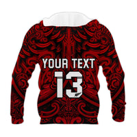 Custom Text and Number New Zealand Silver Fern Rugby Hoodie All Black Red NZ Maori Pattern LT13 - Wonder Print Shop