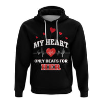 Custom American Valentines Day Hoodie Black My Heart Only Beats For Her - Wonder Print Shop