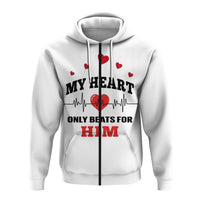 Custom American Valentines Day Hoodie White My Heart Only Beats For Him - Wonder Print Shop