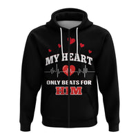 Custom American Valentines Day Hoodie Black My Heart Only Beats For Him - Wonder Print Shop