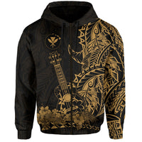 Custom Hawaii Polynesian Zip Hoodie Ukulele Gold LT13 - Wonder Print Shop