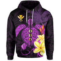 Custom Hawaii Turtle Zip Hoodie Hawaiian Flowers Version Purple Elegant LT13 - Wonder Print Shop
