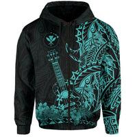 Custom Hawaii Polynesian Zip Hoodie Ukulele Turquoise LT13 - Wonder Print Shop