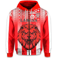 Custom Football LABASA FA Zip Hoodie Red Lion Fiji Custom Text and Number LT13 - Wonder Print Shop