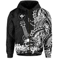 Custom Hawaii Polynesian Zip Hoodie White Ukulele LT13 - Wonder Print Shop