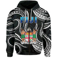 Fiji Zip Hoodie Coat of Arms Polynesian mix Coconut Pattern LT13 - Wonder Print Shop