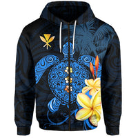 Custom Hawaii Turtle Zip Hoodie Hawaiian Flowers Version Blue Elegant LT13 - Wonder Print Shop