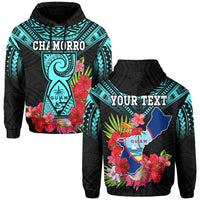 Custom Personalised Guam Chamorro Hoodie Guaman Latte Stone Tropical Flowers Turquoise Style - Wonder Print Shop
