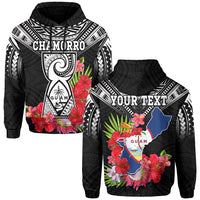 Custom Personalised Guam Chamorro Hoodie Guaman Latte Stone Tropical Flowers Black Style - Wonder Print Shop
