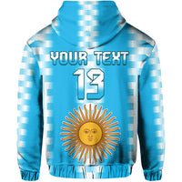 Light blue striped pullover hoodie with 'YOUR TEXT' and sun emblem plus number 13