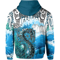 Custom Personalised Manaia Maori Hoodie Fern Aotearoa Blue Waves LT13 - Wonder Print Shop