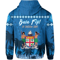 Bula Fiji Day Hoodie Fijian Tapa with Palm Tree 52nd Anniversary LT13 - Wonder Print Shop