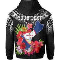 Custom Personalised Guam Chamorro Hoodie Guaman Latte Stone Tropical Flowers Black Style - Wonder Print Shop