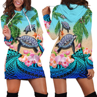 Custom Personalised Polynesian Turtle Coconut Tree And Orchids Hoodie Dress - Wonder Print Shop