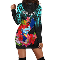 Custom Personalised Guam Chamorro Hoodie Dress Guaman Latte Stone Tropical Flowers Turquoise Style - Wonder Print Shop