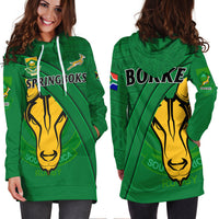 South Africa Rugby Hoodie Dress Bokke Springbok With African Pattern Stronger Together - Wonder Print Shop