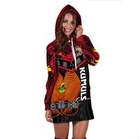 Custom Text And Number Papua New Guinea Rugby Hoodie Dress PNG Kumuls Bird Of Paradise Black - Wonder Print Shop