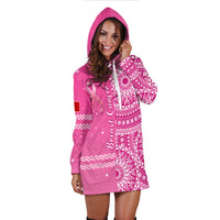 Tonga Breast Cancer Hoodie Dress Tongan Ngatu Pattern No One Fights Alone - Wonder Print Shop