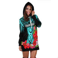 Custom Personalised Guam Chamorro Hoodie Dress Guaman Latte Stone Tropical Flowers Turquoise Style - Wonder Print Shop