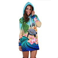 Custom Personalised Polynesian Turtle Coconut Tree And Orchids Hoodie Dress - Wonder Print Shop