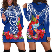 Custom Personalised Guam Chamorro Hoodie Dress Guaman Latte Stone Tropical Flowers Blue Version - Wonder Print Shop