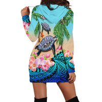 Custom Personalised Polynesian Turtle Coconut Tree And Orchids Hoodie Dress - Wonder Print Shop