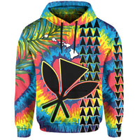 Custom Hawaii Rainbow Tie Dye Hoodie Flowers Polynesian Hawaiian Tribal LT13 - Wonder Print Shop