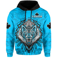 Canada Maple Leaf Hoodie Blue Haida Wolf LT13 - Wonder Print Shop
